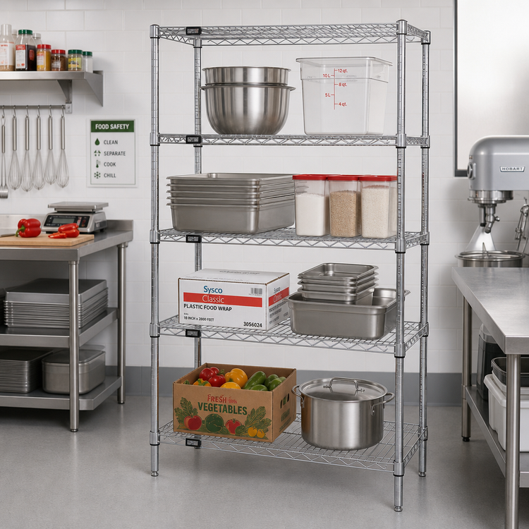 Product image #2 for Quantum Chrome Plated Stationary Wire Shelving Starter Kit, 30 x 21 x 54 Inches, 4-Shelf