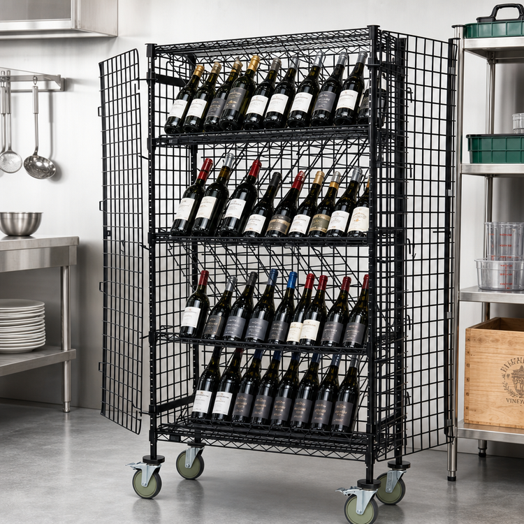 Product image #2 for Mobile Security Wine Bulk Storage Rack with Black Epoxy Antimicrobial Finish