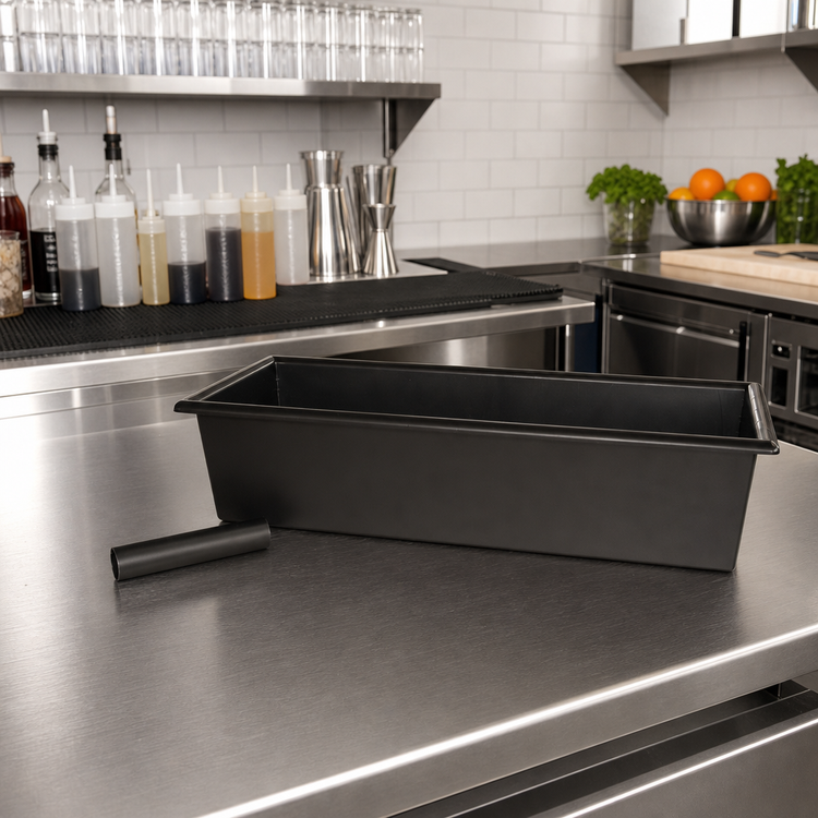 Product image #2 for Bar Maid Plastic Drop-In Bar Drain Tray with Drain Tube, Black, 14 x 5 x 3 Inches