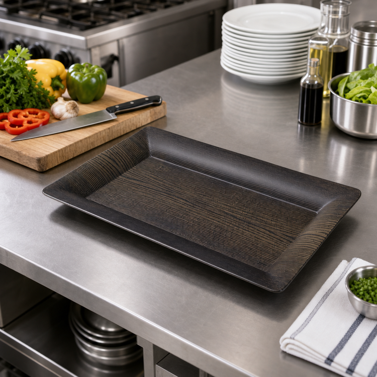 Product image #2 for 18-Inch Rectangular Walnut Wood Pattern Melamine Platter
