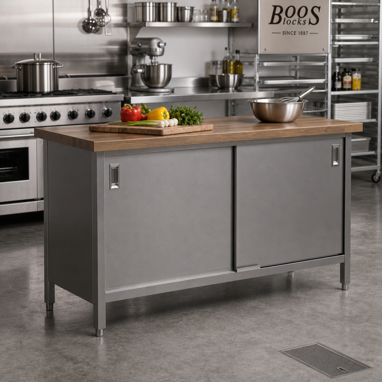 Product image #2 for John Boos 60" x 24" Enclosed Base Wood Top Work Table with Sliding Doors