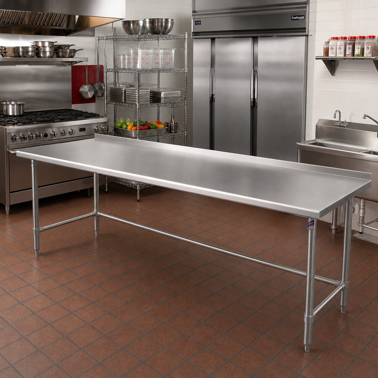Product image #2 for John Boos Stallion 10-Foot x 3-Foot Stainless Steel Work Table with 1-1/2-Inch Backsplash and Safety Edge