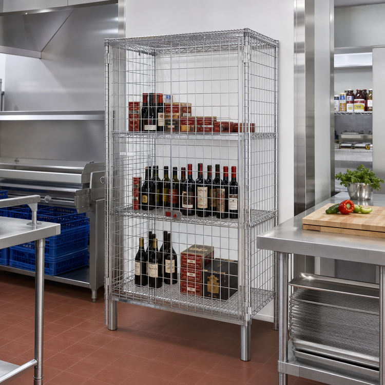 Product image #2 for Eagle Group 48-Inch Chrome 3-Tier Bulk Wine Storage Unit with Hinged Security Doors