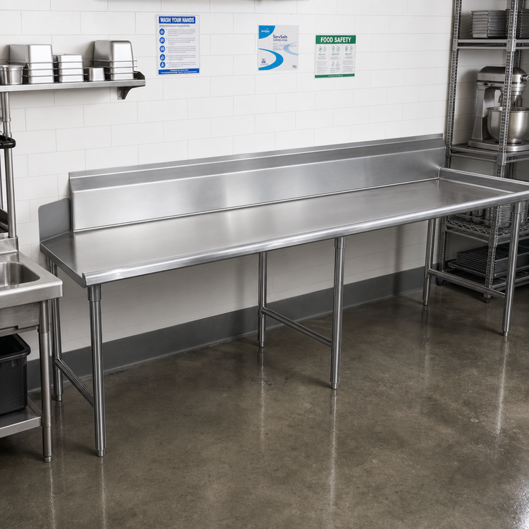 Product image #2 for 14 Gauge 304 Stainless Steel Right-Hand Clean Straight Dish Table with 10-1/2-Inch Backsplash, 143 x 30 Inches
