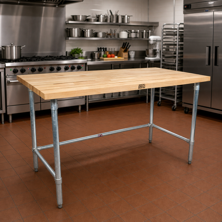 Product image #2 for BK Resources 48-Inch x 36-Inch Hard Maple Wood Top Work Table with Galvanized Open Base
