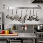 Thumbnail image #2 for John Boos PRW15-X 120-Inch Wall-Mounted Stainless Steel Single-Bar Pot Rack with 10 Double Hooks