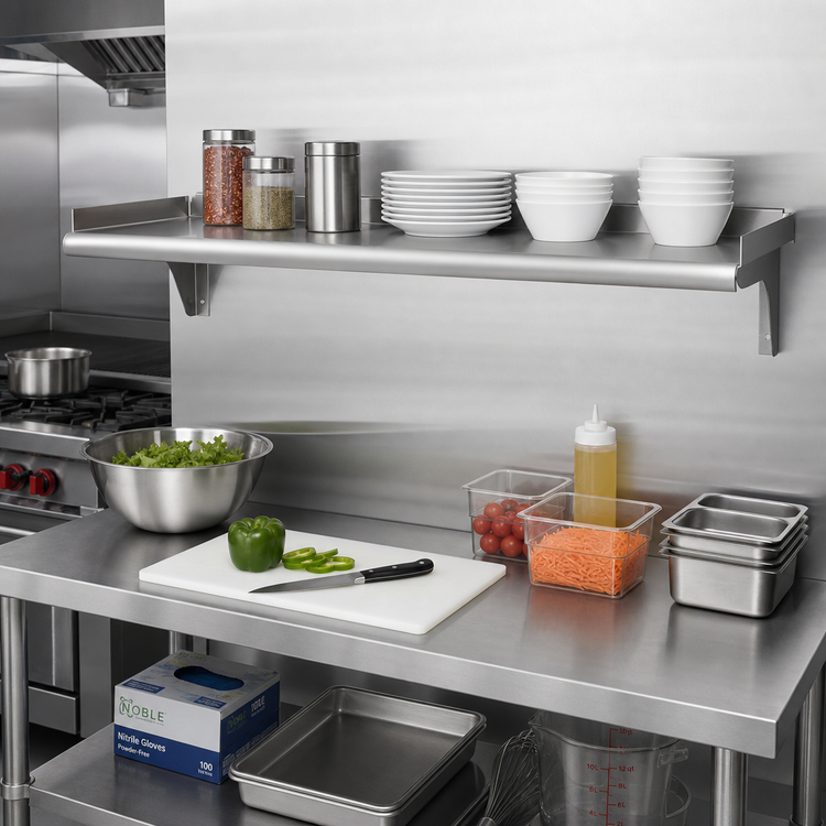Product image #2 for Eagle Snap-n-Slide 72-Inch x 15-Inch Wall-Mounted Shelf with Rolled Front Edge, 16/430 Stainless Steel