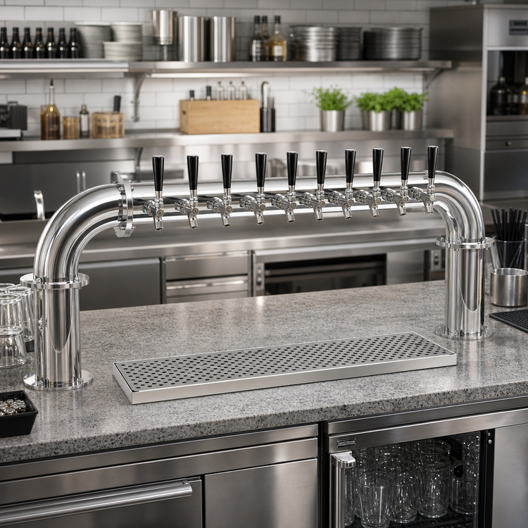 Product image #2 for Glastender PP-10-SS Pipe Pass-Thru Air-Cooled Countertop Draft Dispensing Tower with 10 Faucets