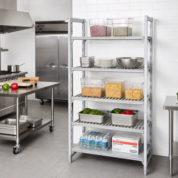 Product image #3 for Cambro Camshelving Premium 5-Tier Polymer Shelving Starter Unit, 18 x 60 x 84 In., Vented and Solid