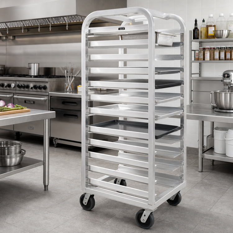 Product image #2 for Eagle Group Lifetime Series Stepped-Angle Aluminum Sheet Pan Rack with Casters, 25 x 26 x 73 Inches, 12-Slide