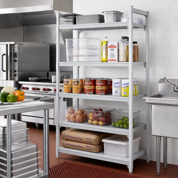 Product image #2 for Cambro Camshelving Elements XTRA 21-Inch x 48-Inch Solid Universal Shelf Kit, 5-Shelf, Speckled Gray