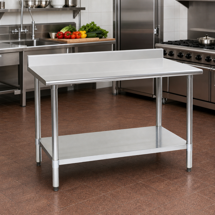 Product image #2 for Eagle Group Budget Series 60" x 24" 430 Stainless Steel Work Table with 4-1/2" Backsplash and Undershelf