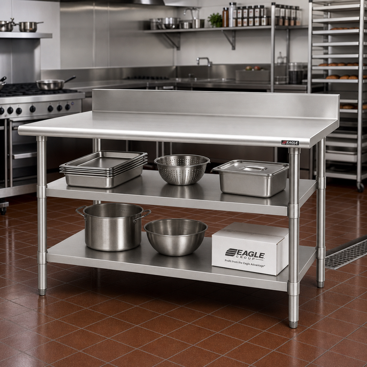 Product image #2 for Eagle Group 72 Inch x 30 Inch Adjustable 18/430 Stainless Steel Work Table Undershelf for Uni-Lok Hat Channel Frame Tables
