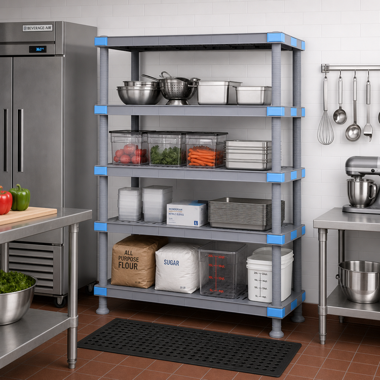 Product image #2 for Quantum Millenia 4-Shelf Polymer Shelving Unit, 72"W x 21"D x 62"H, 2000 lb Capacity, Gray
