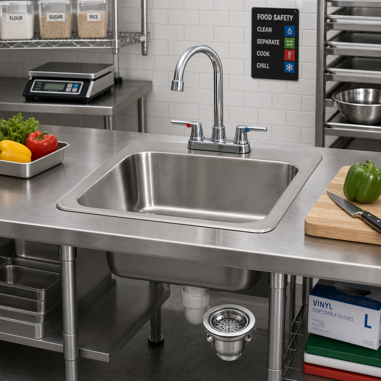 Product image #2 for BK Resources Deep Drawn 1-Compartment Drop-In Sink with 20 x 16 x 8-Inch Bowl, Faucet and Basket Drain Included