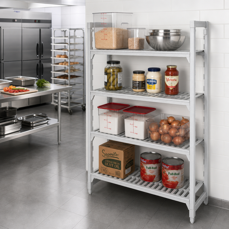 Product image #3 for Cambro Camshelving Premium 24 Inch Deep x 42 Inch Wide x 72 Inch High 4-Shelf Vented Add-On Polymer Shelving Unit, Speckled Gray
