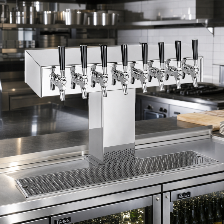 Product image #2 for Perlick Century 10-Faucet Wide Base Tee Draft Beer Tower, Countertop, Extra High, Glycol-Cooled, Polished Chrome
