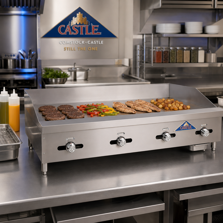 Product image #2 for Comstock-Castle Castle Series 48-Inch Countertop Gas Griddle with 1-Inch Polished Steel Plate and Thermostat Controls
