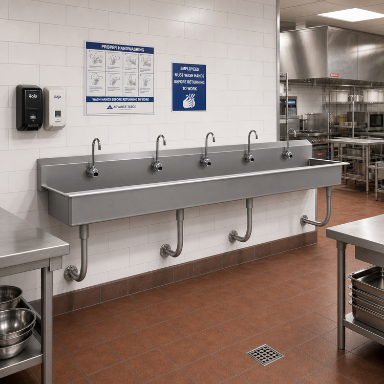 Product image #2 for Advance Tabco 100-Inch Wall Mounted Multiwash Hand Sink with 5 Electronic Faucets