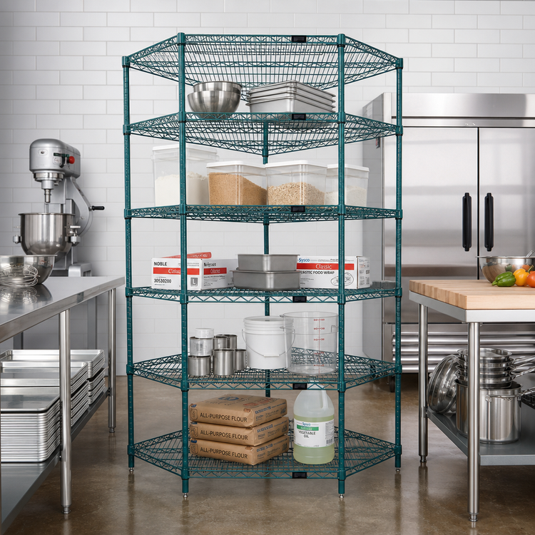 Product image #2 for Quantum 5-Sided Stationary Wire Shelving Starter Kit, 42 x 24 Inches, Green Epoxy