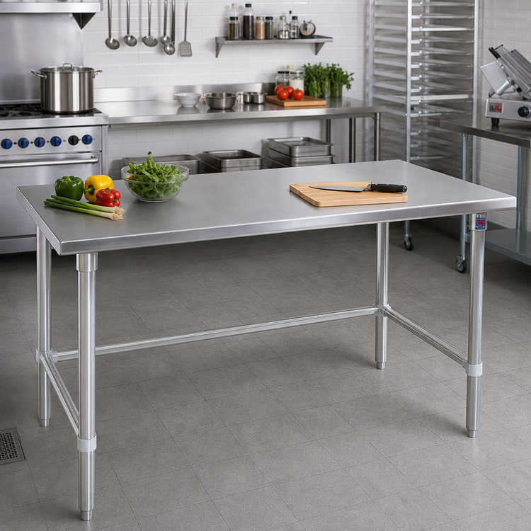 Product image #2 for John Boos Stallion 120 x 36 Inch Stainless Steel Flat Top Work Table with Safety Edge