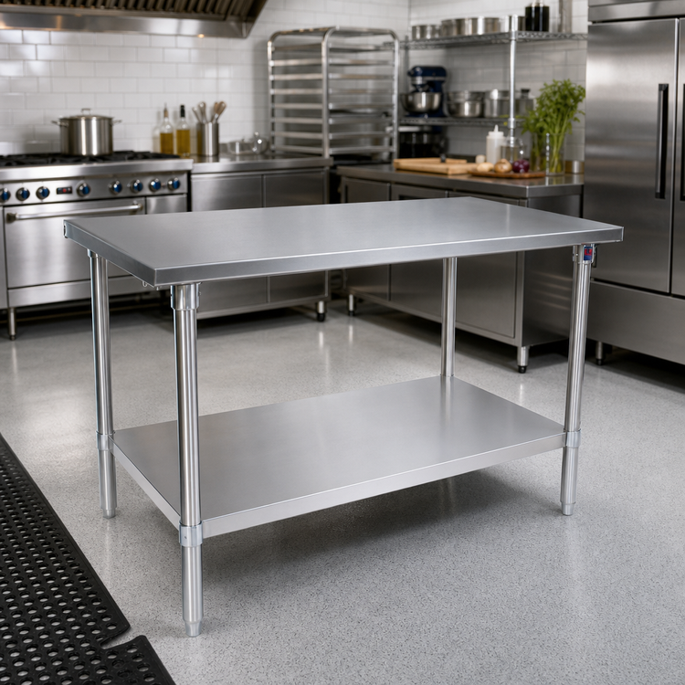 Product image #2 for John Boos Stallion 60 Inch x 24 Inch 14 Gauge Stainless Steel Flat Top Work Table with Adjustable Undershelf