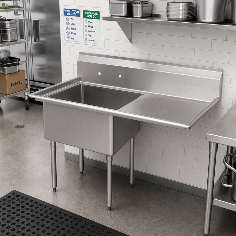 Product image #2 for BK Resources Economy 1-Compartment Stainless Steel Sink with Right Drainboard, 38-1/2 Inch Wide