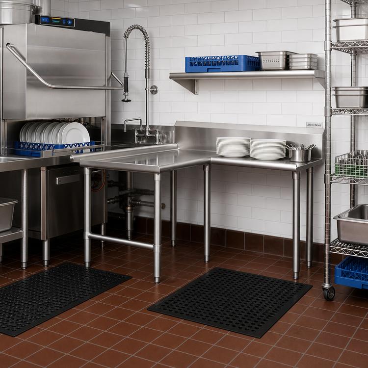 Product image #2 for John Boos Pro-Bowl L-Shaped Island Clean Dishtable, 60" Machine-to-Corner x 48" Corner-to-End, Right-to-Left, 16/300 Stainless Steel