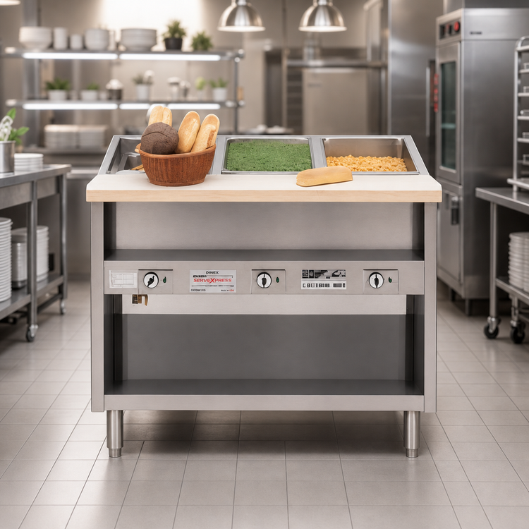 Product image #2 for Dinex ServeXpress DXPDME3DS 3-Well Electric Stationary Hot Food Table with Enclosed Cabinet Base