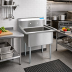 Thumbnail image #2 for BK Resources BKS-1-1824-14 One-Compartment Stainless Steel Sink, 18 x 24 x 14-Inch Bowl, No Drainboards, 9-Inch Backsplash, Galvanized Legs