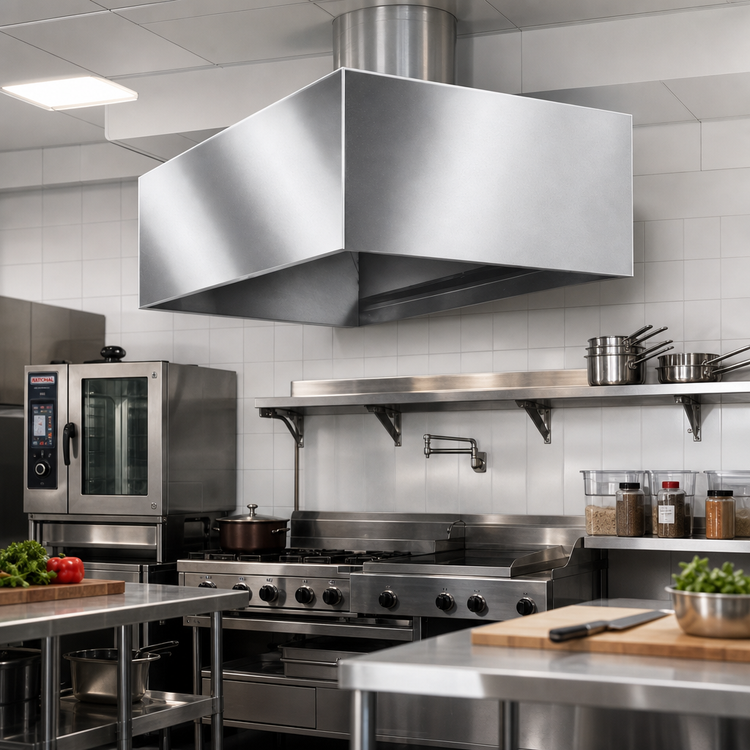Product image #2 for SpecAIR 36" x 36" x 20" Ceiling-Mount Condensate Hood with Exhaust Duct, 304 Stainless Steel