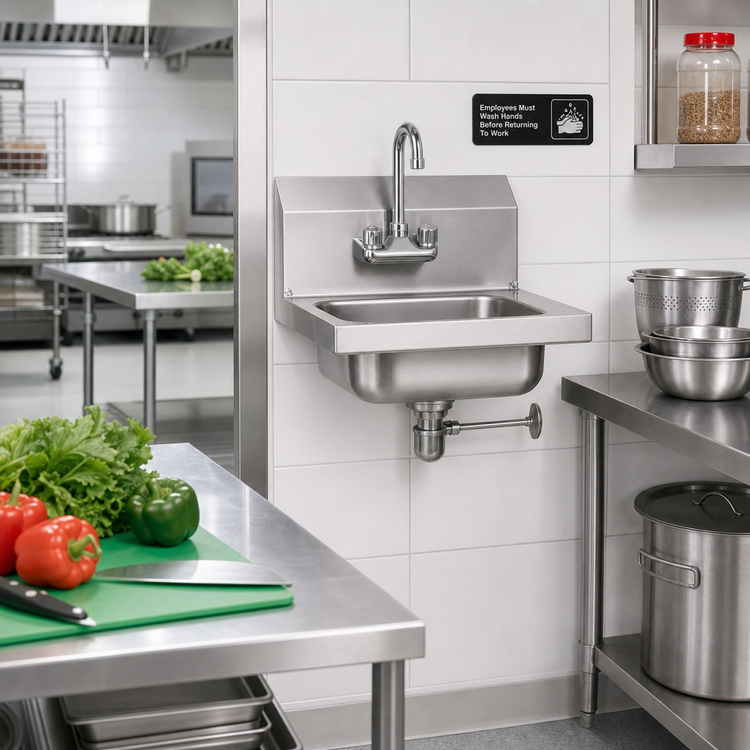 Product image #2 for Eagle Group HSA-10-FL-1X Wall-Mounted 304 Stainless Steel Hand Sink with Splash-Mounted Gooseneck Faucet and Lever Drain, 14 x 10 x 5 Inch Bowl