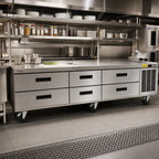 Thumbnail image #2 for Delfield Low Profile F2996CP Refrigerated Equipment Stand, 6 Drawers, 96-1/4 in Wide, Side-Mounted Self-Contained, Stainless Steel Top