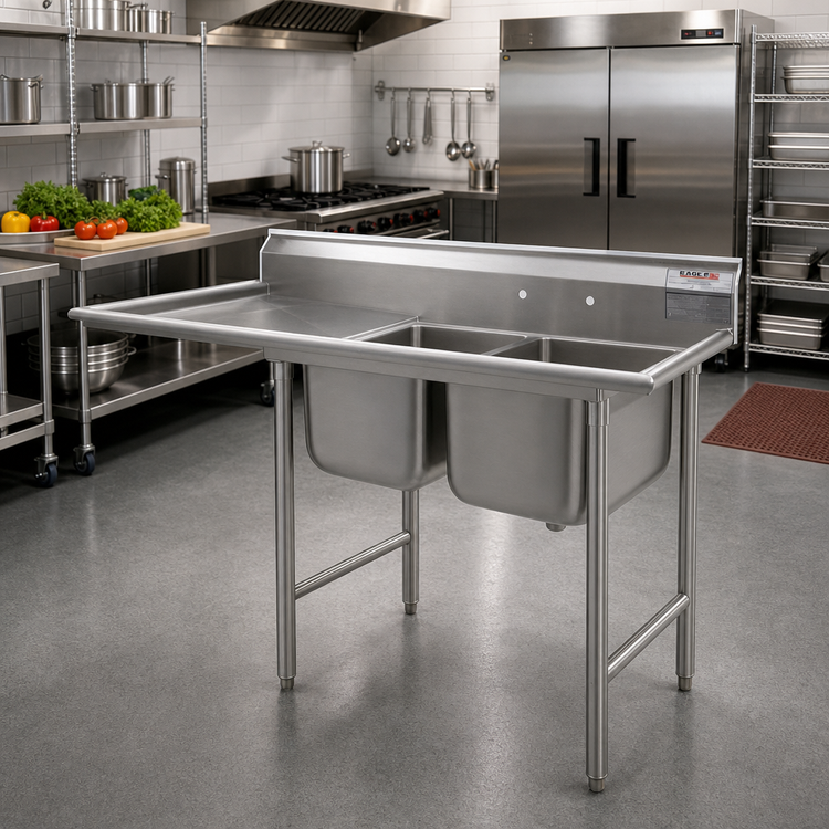 Product image #2 for Eagle Group 414 Series Freestanding Two-Compartment Sink with Left Drainboard, 60-3/4"W x 31-3/4"D