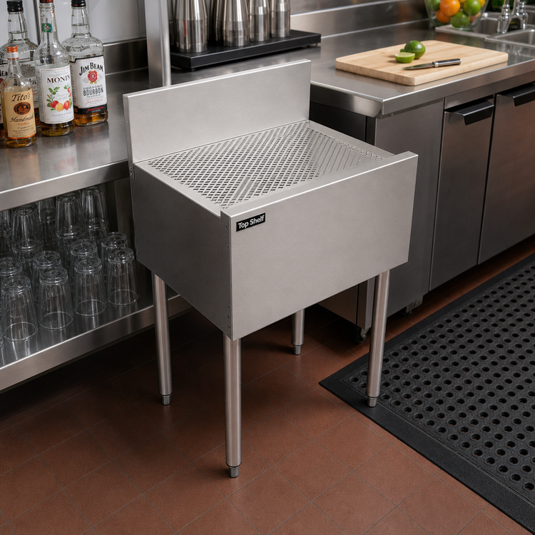 Product image #3 for Top Shelf TS Series 25 Inch Freestanding Stainless Steel Underbar Drainboard with 6 Inch Backsplash