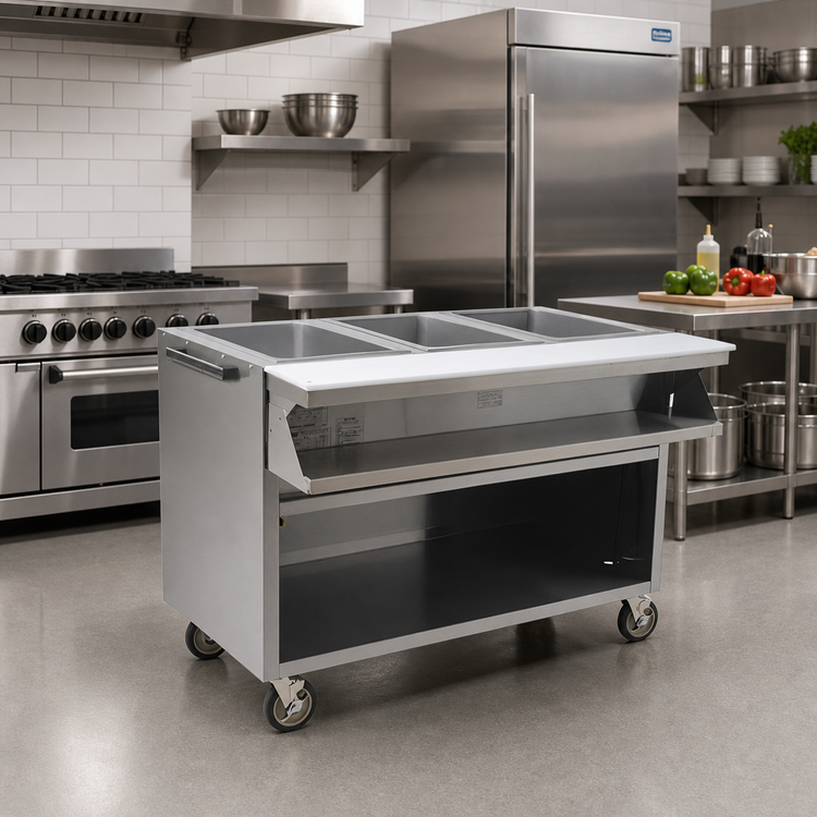 Product image #2 for Spec-Master Mobile Sealed Well Electric Hot Food Table with Open Front, 3 Wells, 48-Inch Wide