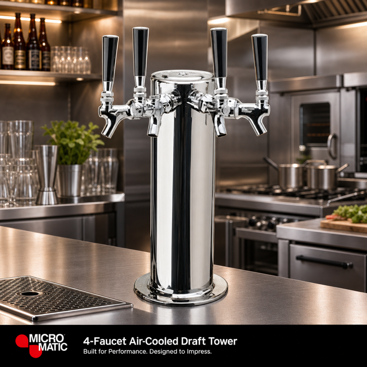 Product image #2 for Micro Matic Countertop 4-Faucet Air-Cooled Draft Beer Tower, Polished Stainless Steel