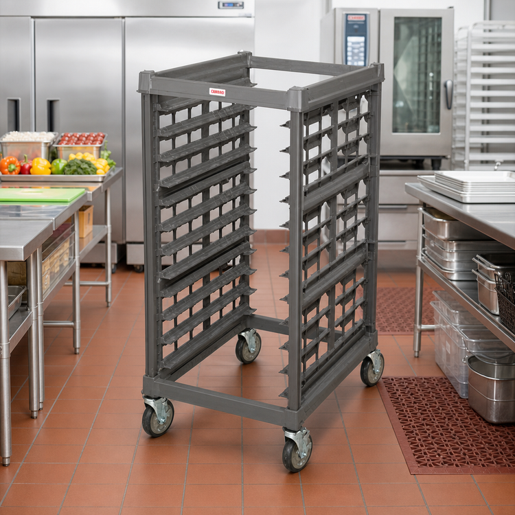 Product image #3 for Cambro Camshelving Ultimate Half-Size Mobile Sheet Pan Rack, 12 Full-Size / 24 Half-Size Camtray Capacity, 3-Inch Rail Spacing, Metal Casters, Brushed Graphite