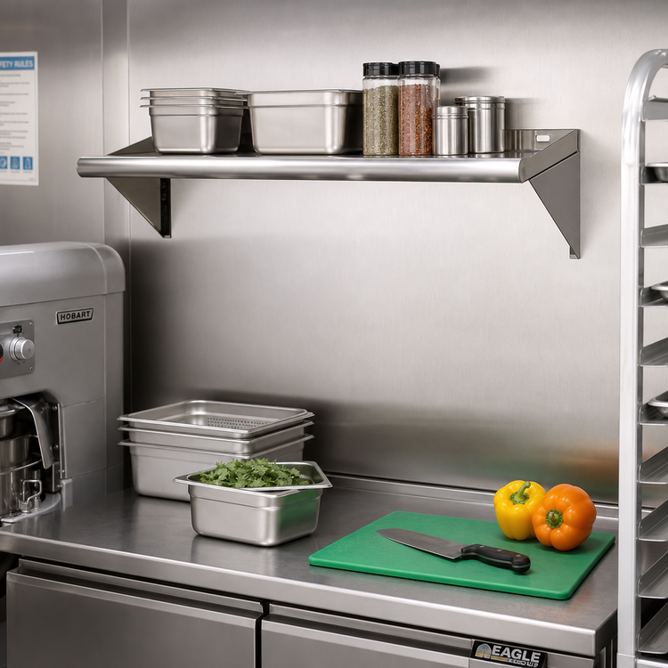 Product image #2 for Eagle Group 36-Inch Wide x 10-Inch Deep Wall-Mounted Tab-Lock Shelf, 430 Stainless Steel