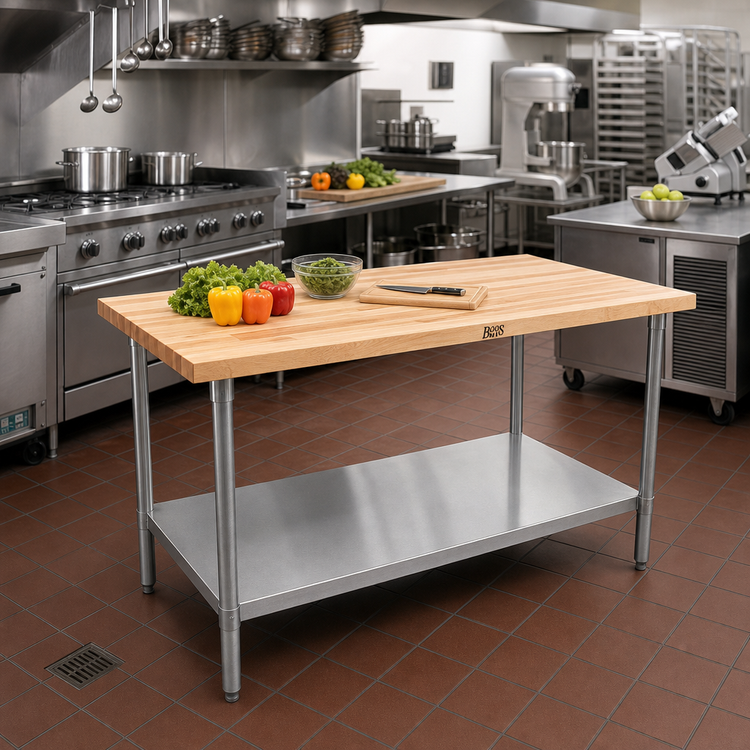 Product image #2 for John Boos HNS02 48 x 24-Inch Wood Top Work Table with Adjustable Undershelf