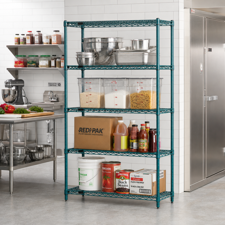 Product image #2 for Redipak Red-i-Pak 4-Tier Wire Shelving Unit, 36W x 24D x 63H, Stationary, Blue-Green Hybrid Epoxy