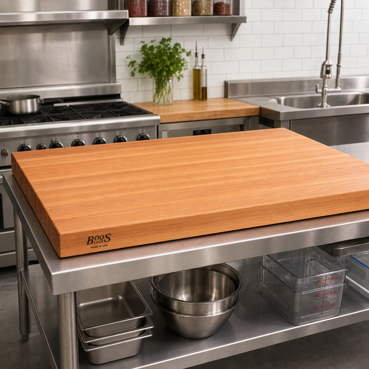 Product image #2 for Boos Block American Cherry Edge-Grain Kitchen Countertop with Full-Length Rails, 48 x 42 x 3 Inches, Penetrating Oil Finish