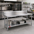 Thumbnail image #2 for Duke Manufacturing 314-36120-10R Stainless Steel Work Table, 120"W x 36"D, 10" Riser, 14-Gauge 300-Series Top, Galvanized Undershelf