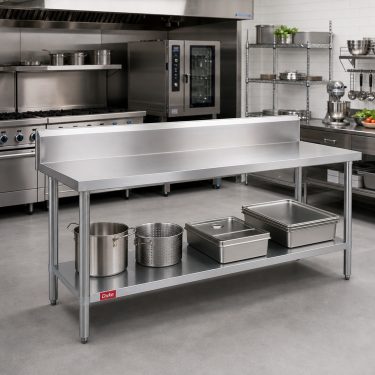 Product image #2 for Duke 120-Inch x 36-Inch Stainless Steel Work Table with 10-Inch Riser and Galvanized Undershelf