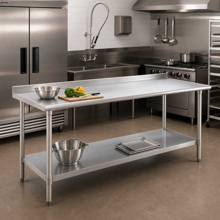 Product image #2 for Eagle Group Deluxe Series Stainless Steel Work Table with Rear Upturn and Adjustable Undershelf, 84-Inch W x 24-Inch D
