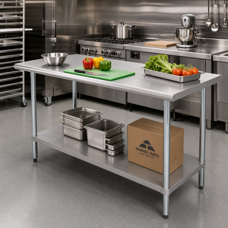 Product image #2 for Advance Tabco Special Value Series Flat Top Stainless Steel Work Table with Adjustable Undershelf, 60 x 36 Inches, 16 Gauge 430 Top