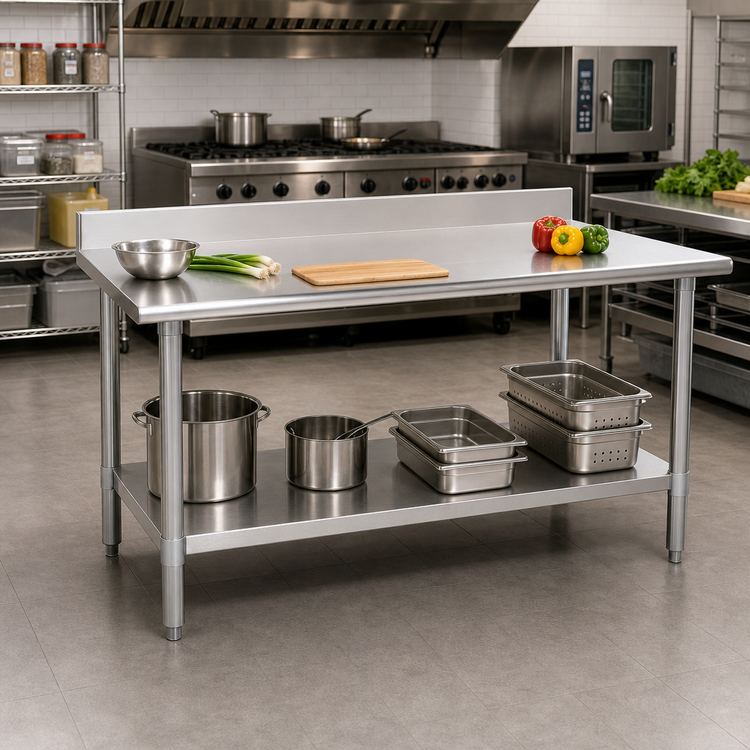 Product image #2 for Deluxe Series 84-Inch x 30-Inch Stainless Steel Work Table with 4-1/2-Inch Backsplash and Undershelf