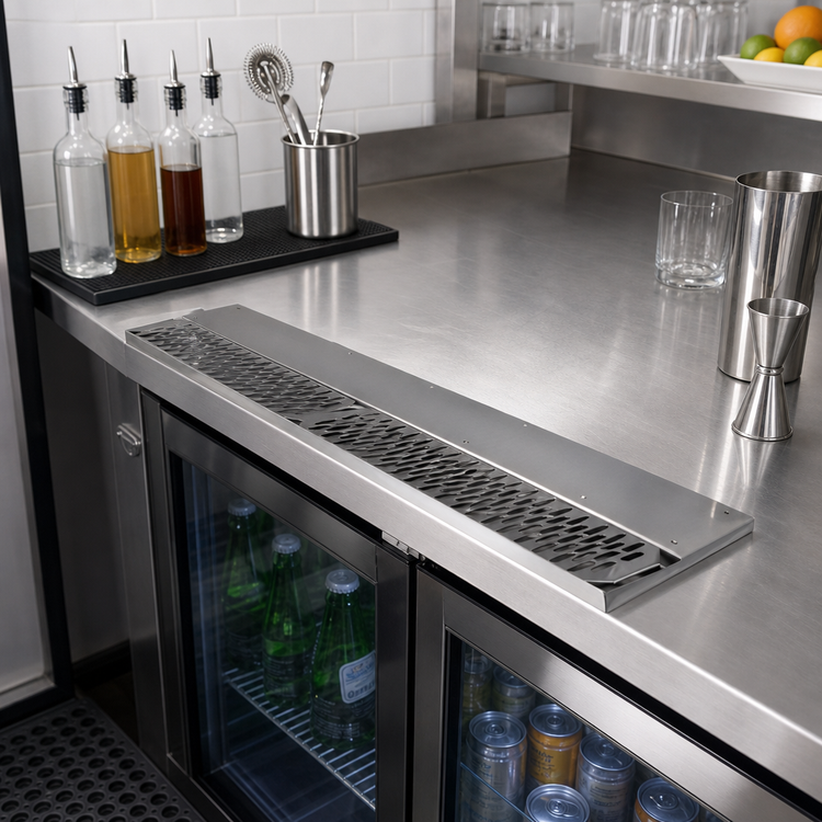 Product image #2 for 24-Inch Underbar-Mount Stainless Steel Drink Rail with Left Drain