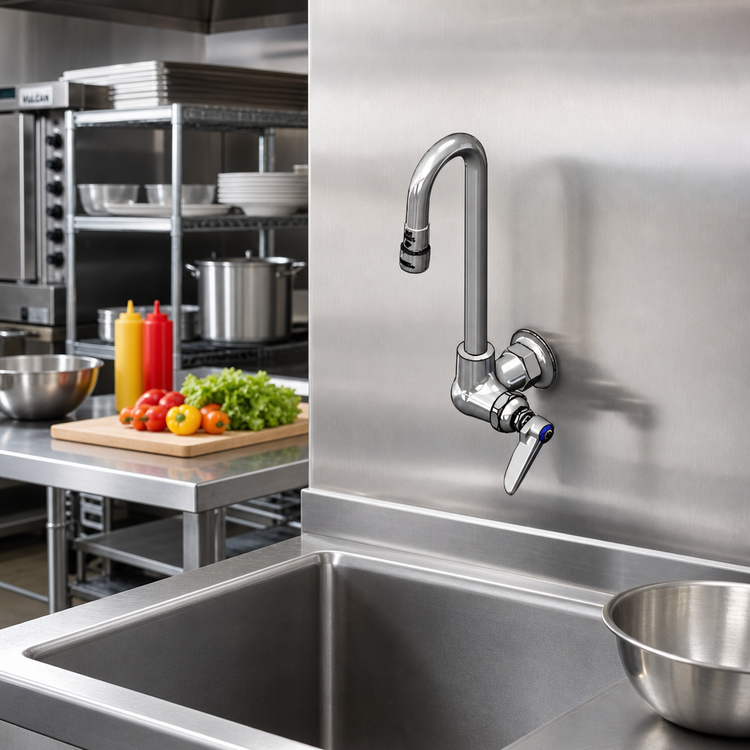 Product image #2 for T&S Brass Single Pantry Wall-Mount Faucet with 3-Inch Rigid Gooseneck and Lever Handle