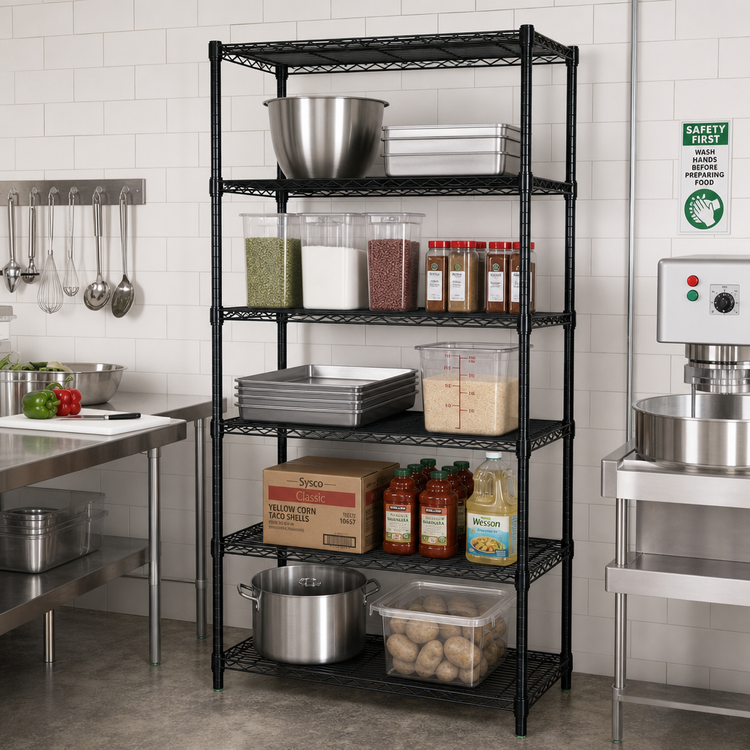Product image #2 for Quantum 42"W x 14"D x 74"H Stationary Black Epoxy Wire Shelving Starter Kit with 5 Shelves